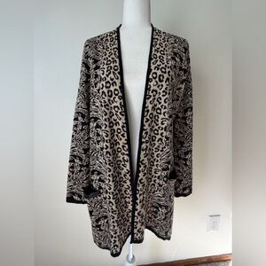 Chico's Cardigan Animal Print Floral Print Open Front Gold/Black Size 1 (med 8)